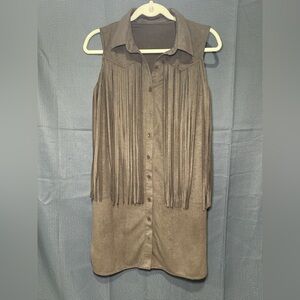 Source Unknown Brown Fringe Midi Dress